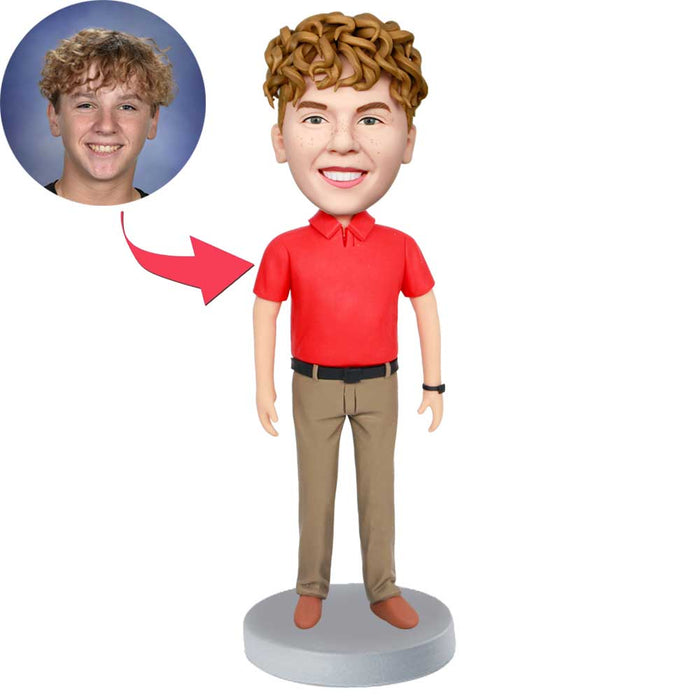 Male Office Staff In Red Polo Shirt Custom Figure Bobbleheads