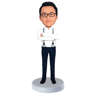 Male Office Staff In White Shirt And Arms Folded Custom Figure Bobbleheads