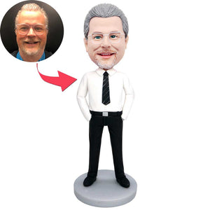 Male Office Staff In White Shirt And Black Tie Custom Figure Bobbleheads