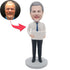Male Office Staff In White Shirt Holding The Contract Custom Figure Bobbleheads