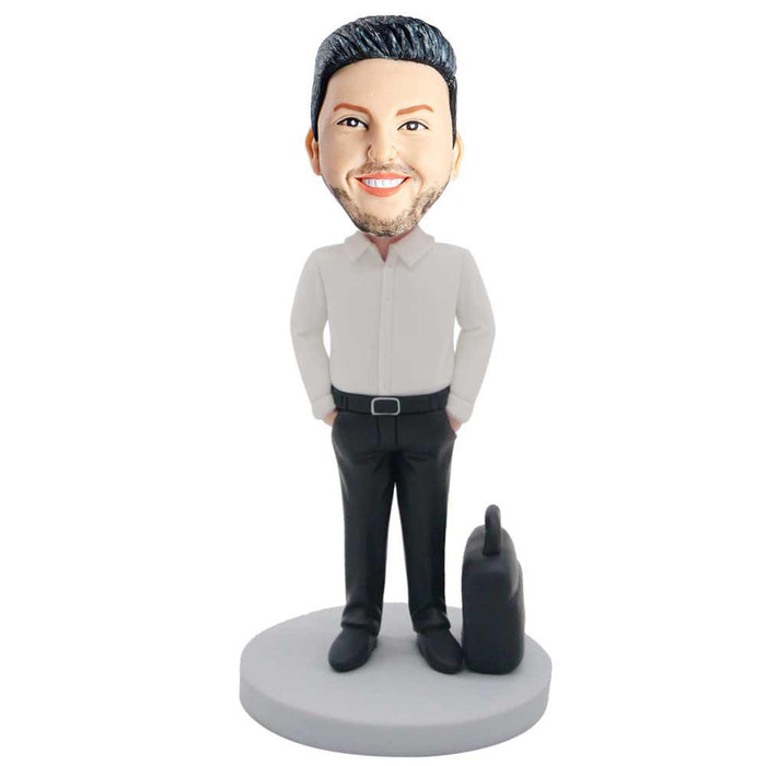 Male Office Staff In White Shirt With A Briefcase Custom Figure Bobbleheads