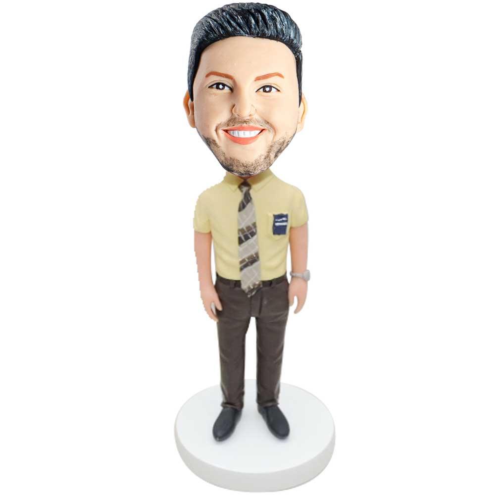 Male Office Staff In Yellow Shirt Custom Figure Bobblehead