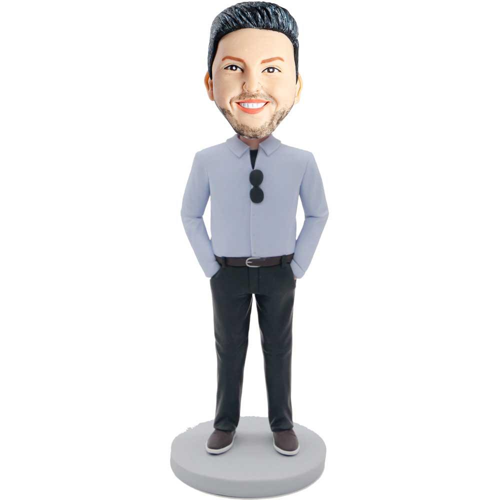 Male Office staff In Light Blue Shirt Custom Figure Bobbleheads