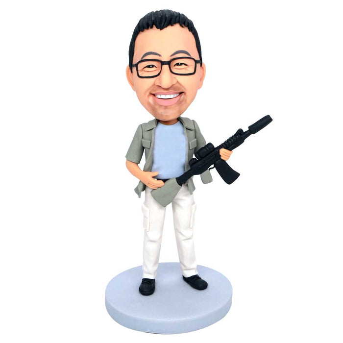 Male Plainclothes Police Holding A Gun Custom Figure Bobbleheads