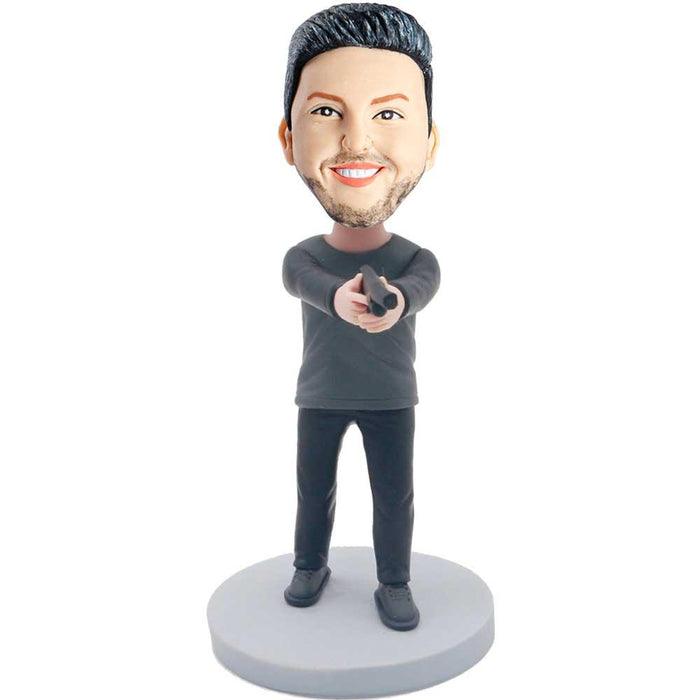 Male Plainclothes Police With Pistol Custom Figure Bobblehead