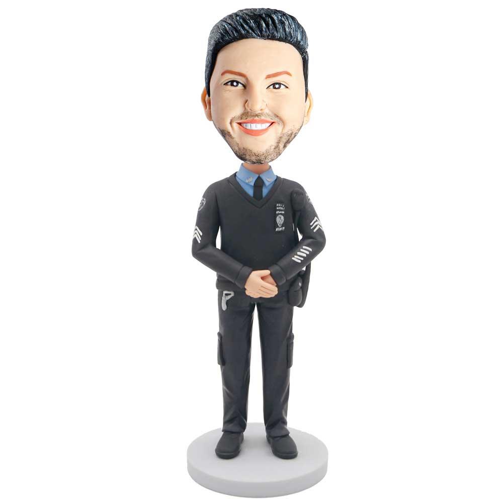 Male Police In Black Uniform Custom Figure Bobblehead - Figure Bobblehead