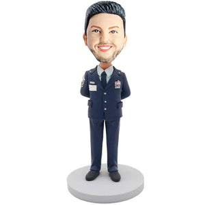 Male Police In Dark Blue Uniform And Arms Behind The Body Custom Figure Bobblehead