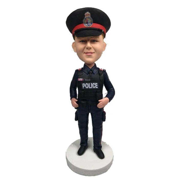 Male Sheriff Police Officer Policeman Cop In Black Bulletproof Vest Custom Bobblehead