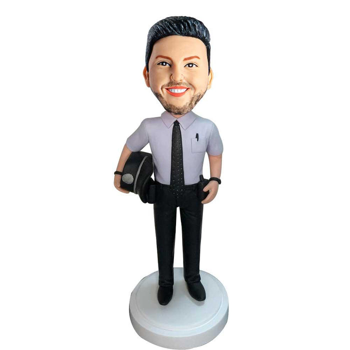Male Police Officer Policeman Cop In Uniform And Hat Custom Bobblehead