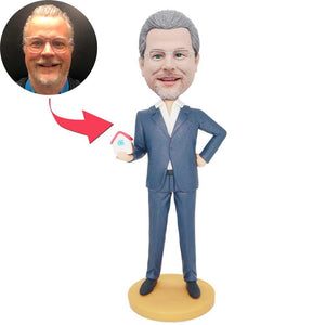 Male Real Estate Realtor With A House Custom Bobblehead