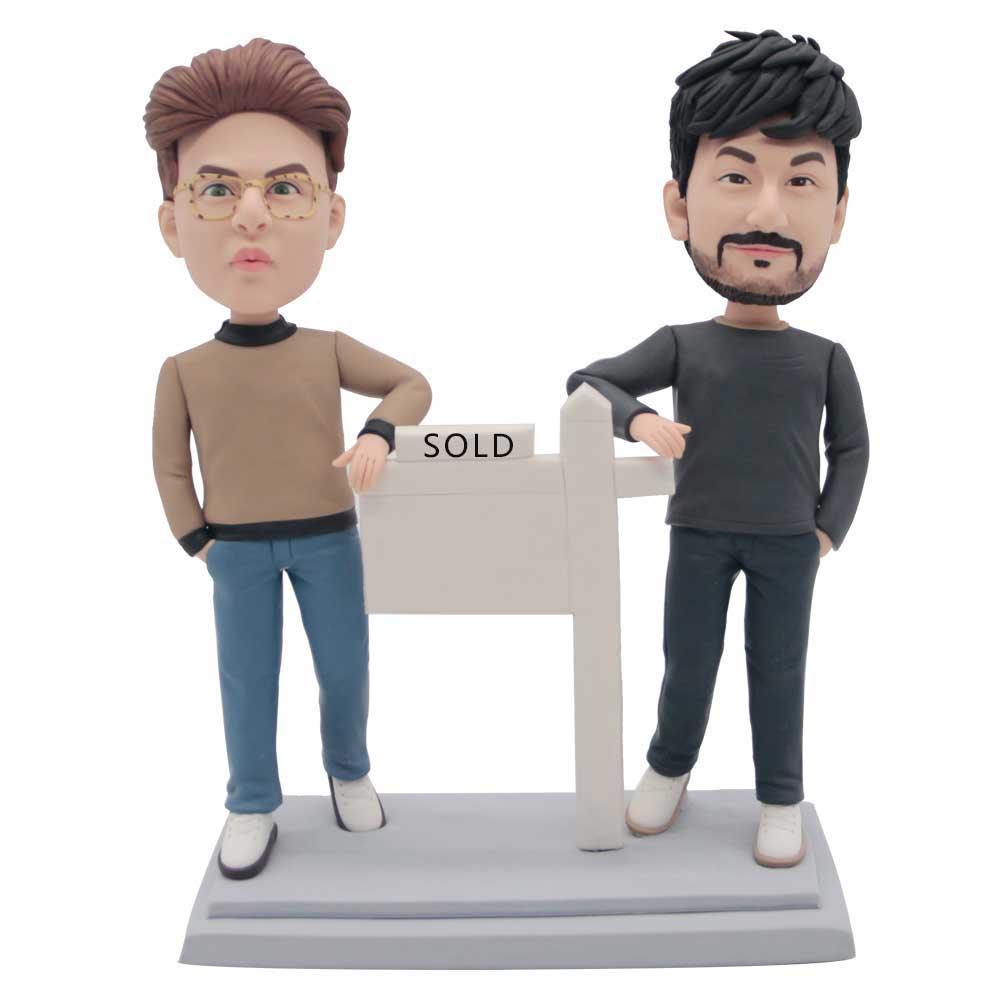 Male Real Estate Realtor With Billboard Custom Figure Bobbleheads