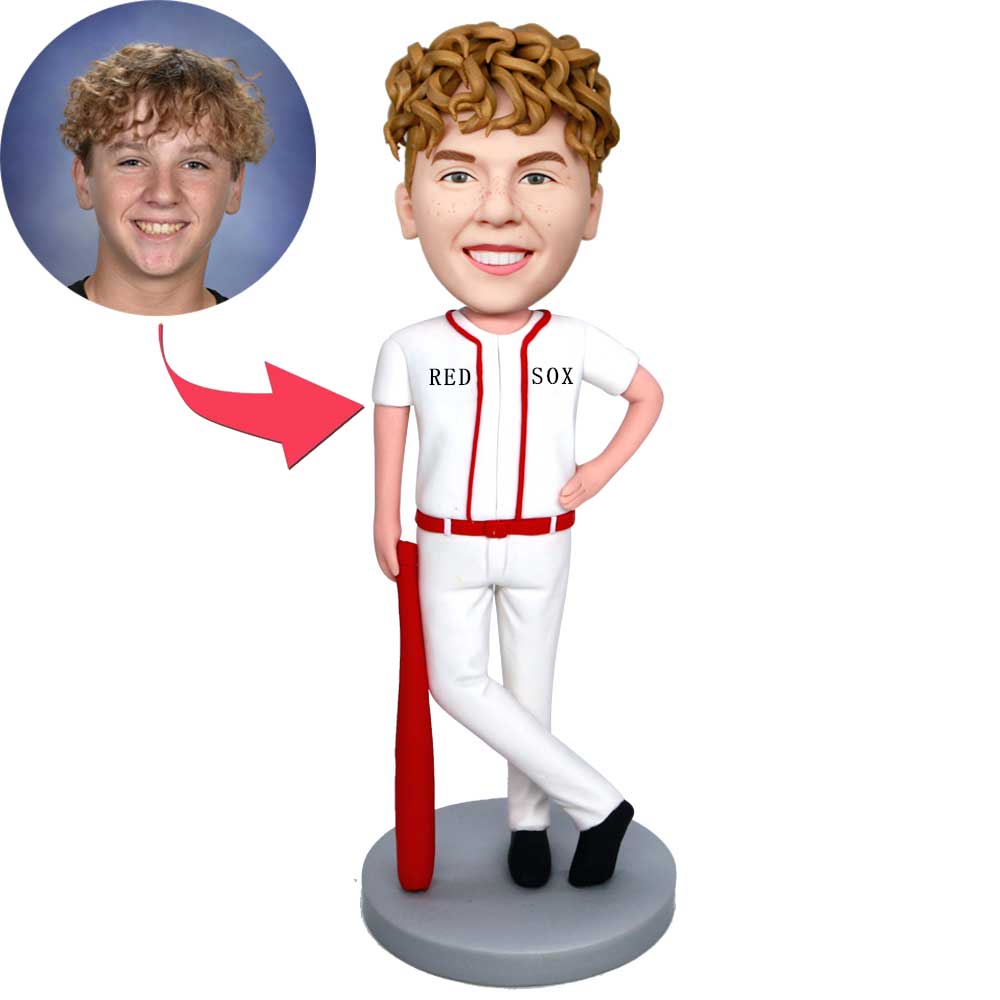 Male Red Sox Baseball Player In Professional Sportswear Custom Figure Bobbleheads