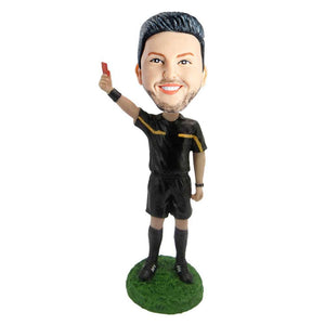 Male Referee In Black Sportswear With A Whistle Custom Figure Bobblehead