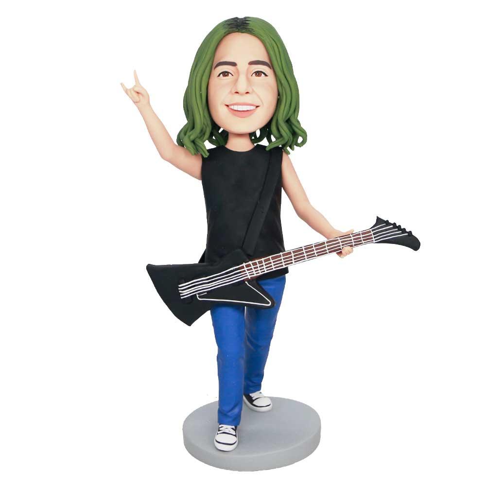 Male Rock Singer Holding Electric Guitar Custom Figure Bobbleheads