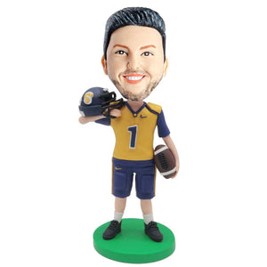 Male Rugby Player In Uniform Holding Rugby And Helmets Custom Figure Bobblehead