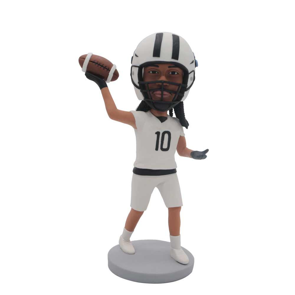 Male Rugby Player Wearing Helmet And Holding A Rugby Custom Figure Bobblehead