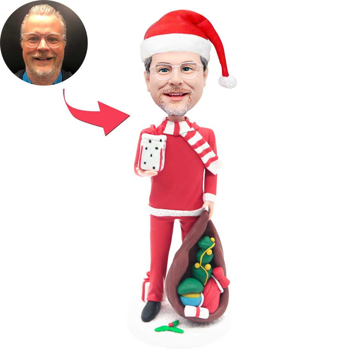 Male Santa's Helper with Presents Christmas Gift Custom Figure Bobbleheads