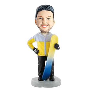Male Skier In Ski Suit with Snowboarder Custom Bobblehead