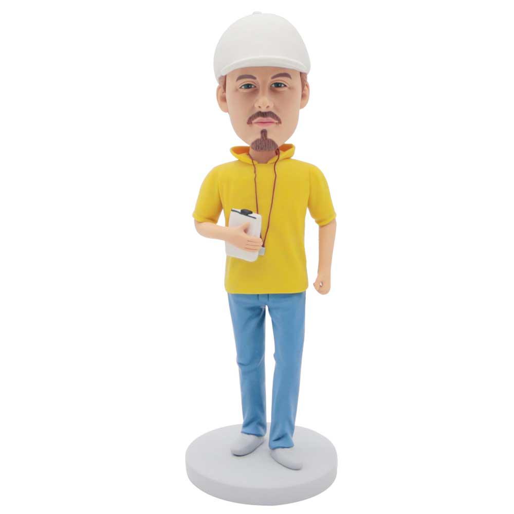 Male Soccer Coach With Whistle Custom Figure Bobbleheads