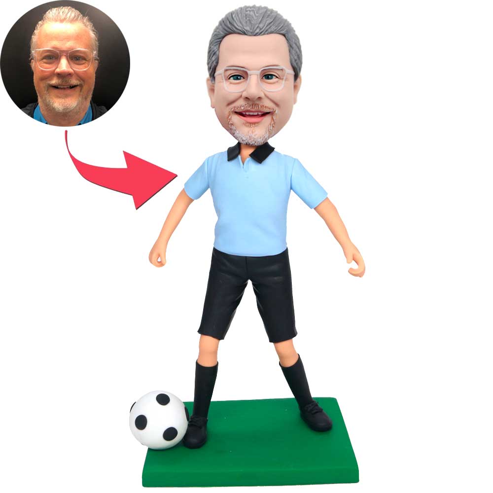 Male Soccer Player In Blue T-shirt Custom Figure Bobbleheads