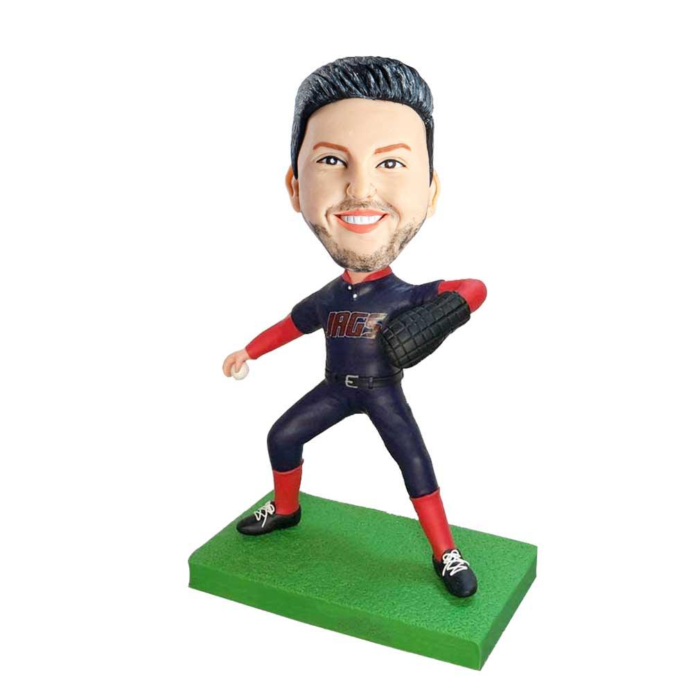 Male Softball Player In Professional Uniform With A Softball Custom Figure Bobblehead