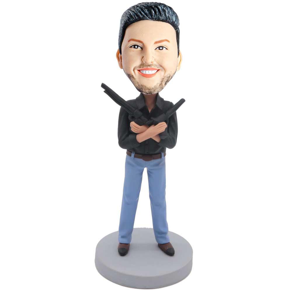 Male Spy In Casual Dress With Two Handguns Custom Figure Bobblehead