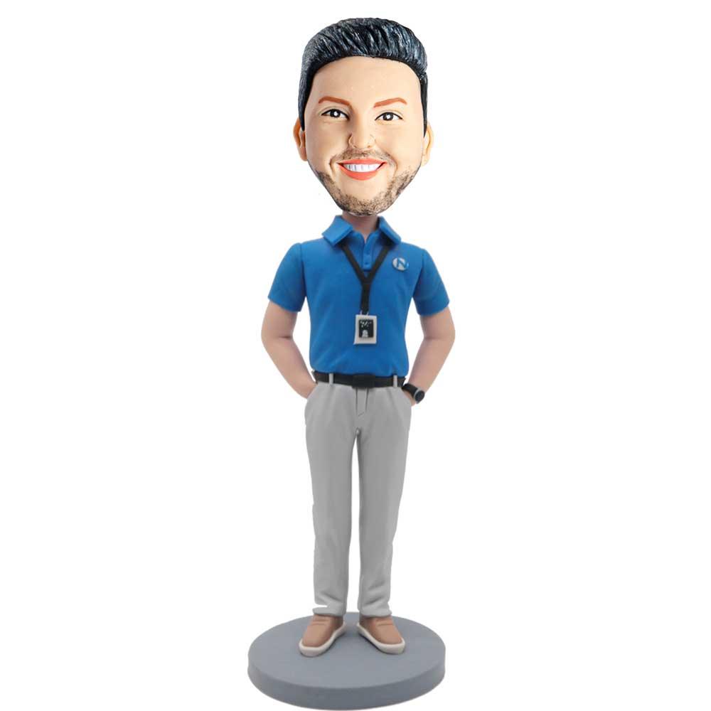 Male Staff With Work Badge Custom Bobblehead