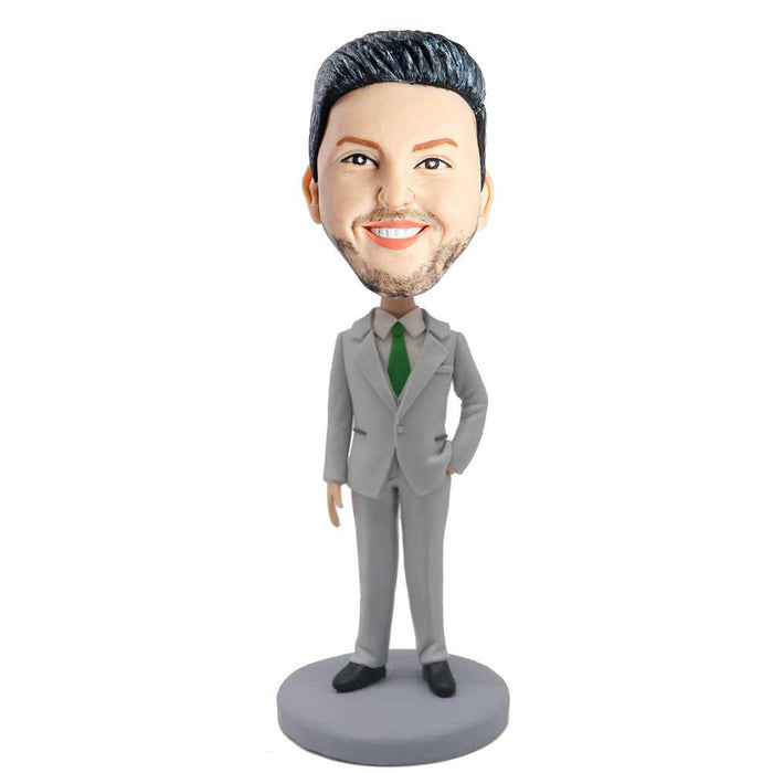 Male Suit Office Manager In Gray Suit Custom Figure Bobblehead