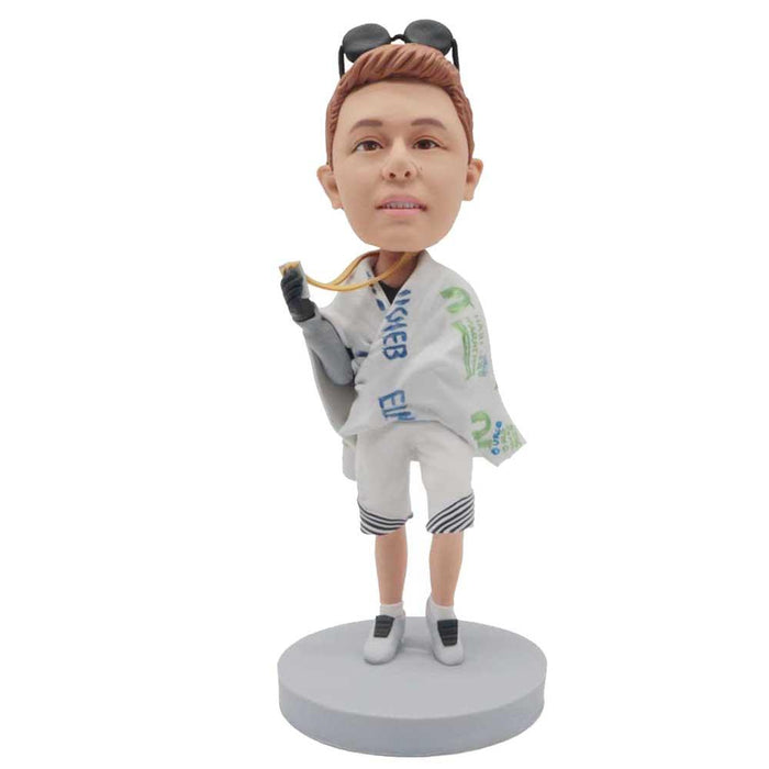 Male Swimming Champion In White Swimsuit Custom Figure Bobblehead