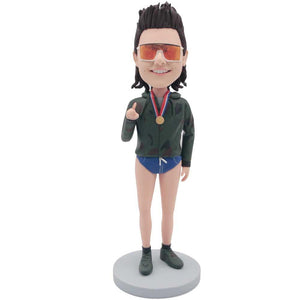Male Swimming Champion With A Gold Medal Custom Figure Bobblehead
