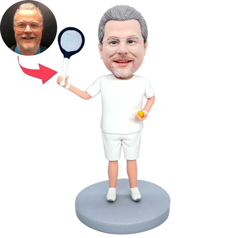 Male Tennis Player In White T-shirt Custom Figure Bobbleheads