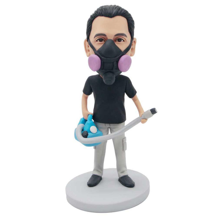 Male Wearing A Gas Mask Holding A Sterilizer Custom Figure Bobbleheads