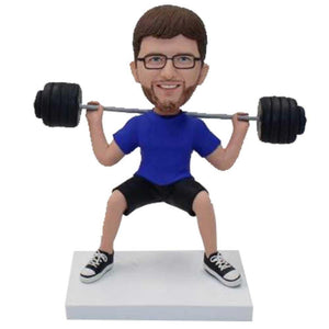 Male Weightlifting In Dark Blue T-shirt Custom Figure Bobblehead