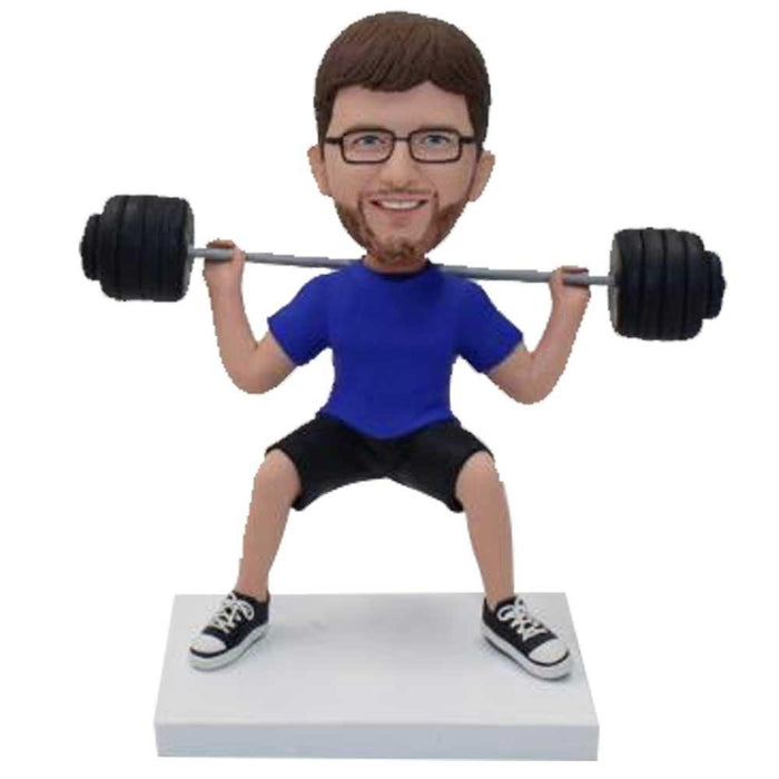 Male Weightlifting Weight Lifter In Dark Blue T-shirt Custom Figure Bobblehead