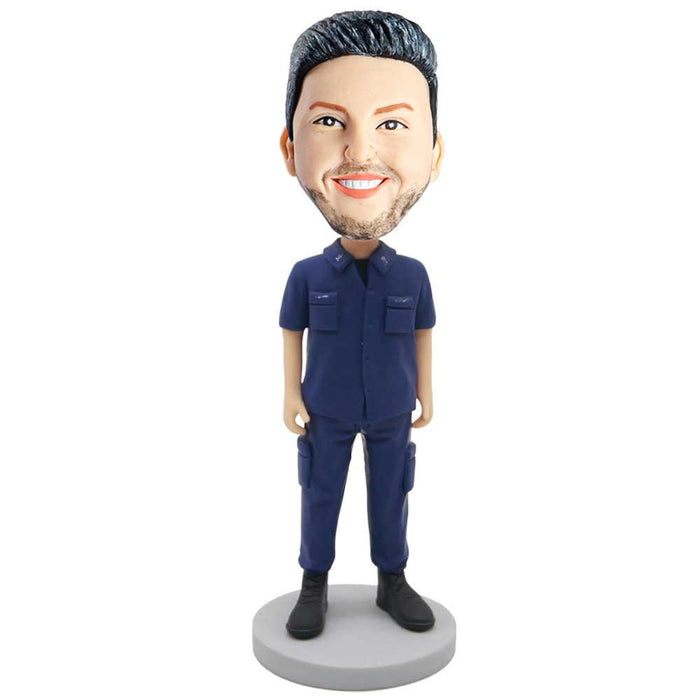 Male Worker In Navy Blue Outfit Custom Figure Bobblehead