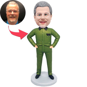 Male Worker In Overalls And Hands On Hips Custom Figure Bobbleheads