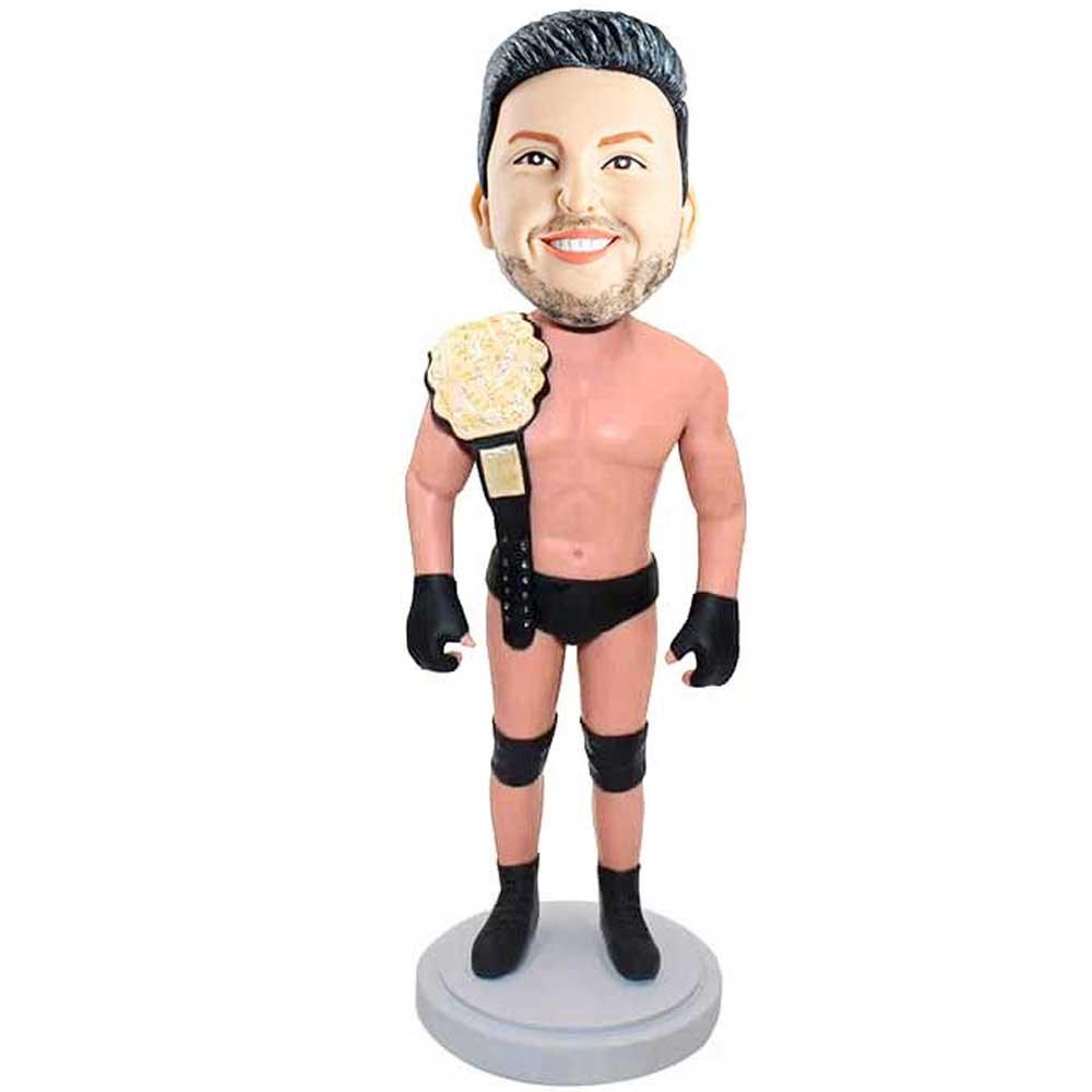 Male Wrestler Boxer With Gold Belt Custom Figure Bobblehead