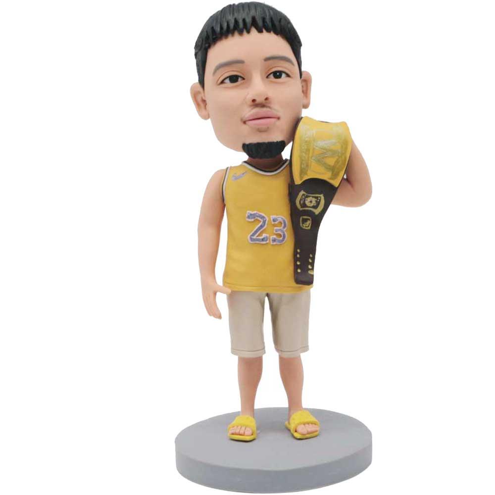 Male Wrestler Boxer With Gold Belt Custom Figure Bobblehead