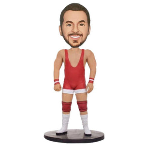 Male Wrestler In Red Wrestling Clothing Custom Figure Bobblehead - Figure Bobblehead
