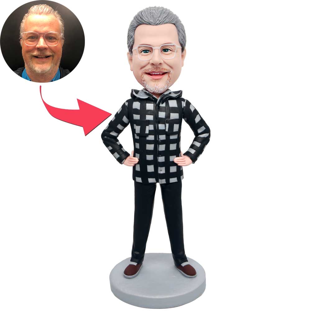 Male in Casual Jacket With Hands On His Hips Custom Figure Bobbleheads