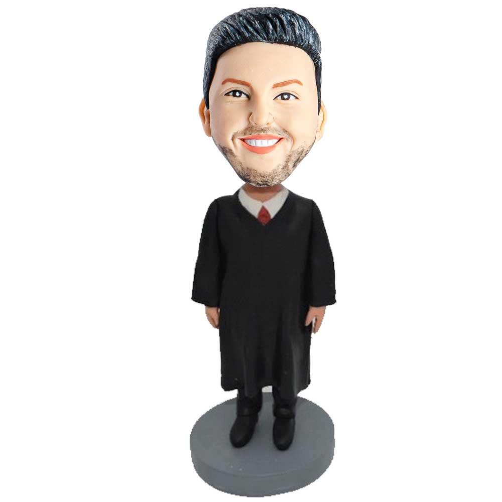 Male Judge In Black Robes Custom Figure Bobblehead 