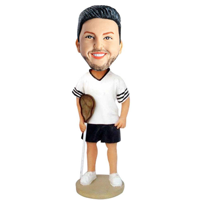 Man Holding A Lacrosse Stick Custom Bobblehead