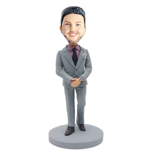 Man In Business Suit With Hands Folded In Front Custom Figure Bobblehead