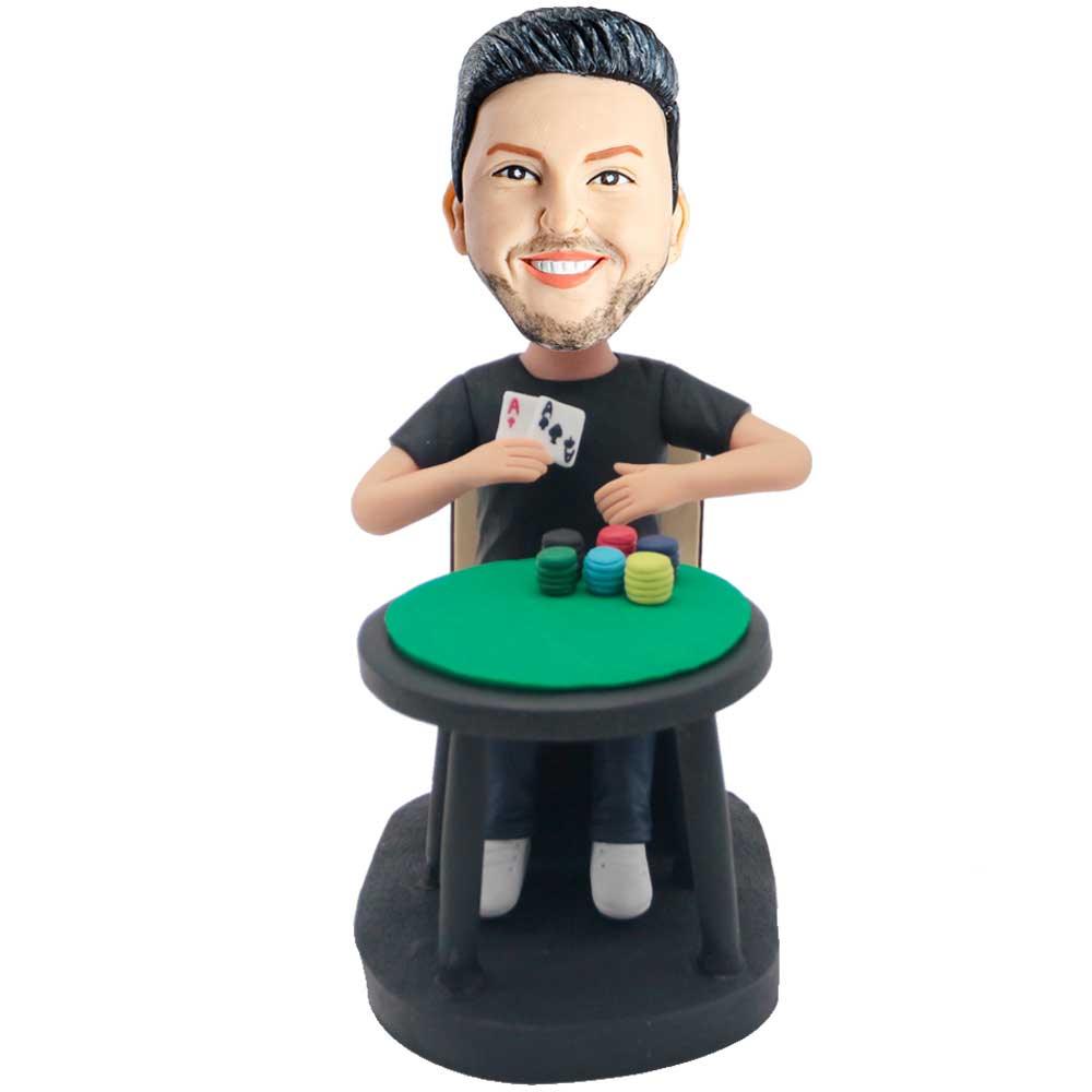 Male Sitting On Chair Playing Poker Cards and Sieve Custom Figure Bobb
