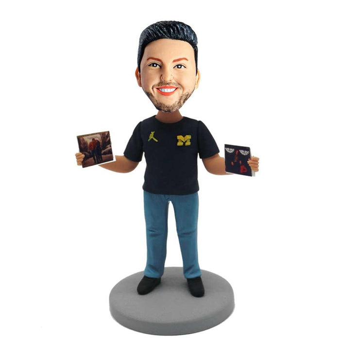 Man with Records In His Hands Custom Figure Bobblehead