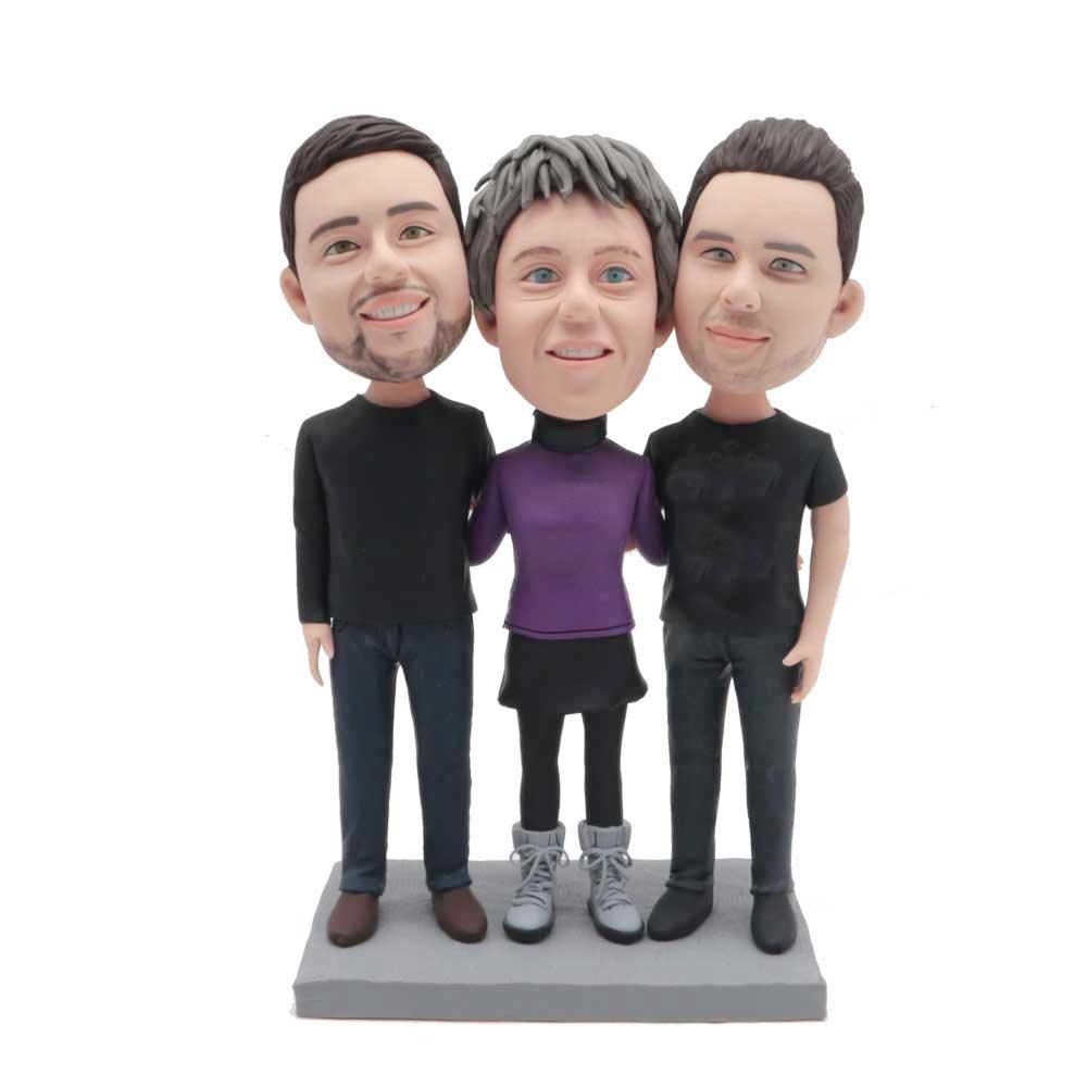 Mother Hugged Her Two Sons Custom Family Bobblehead