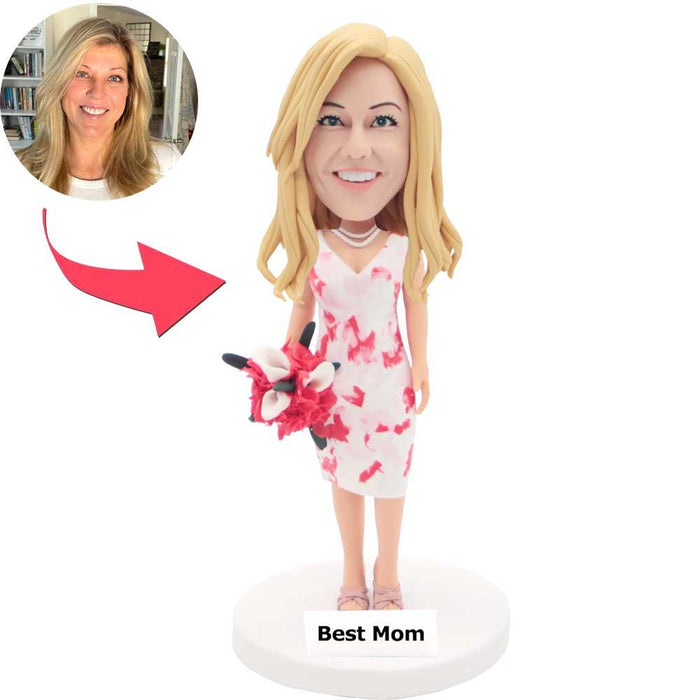 Mother's Day Gifts Custom Best Mom Bobblehead Holding Flowers
