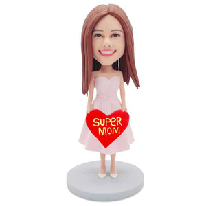 Mother's Day Gifts Female In Pink Skirt Custom Figure Bobbleheads