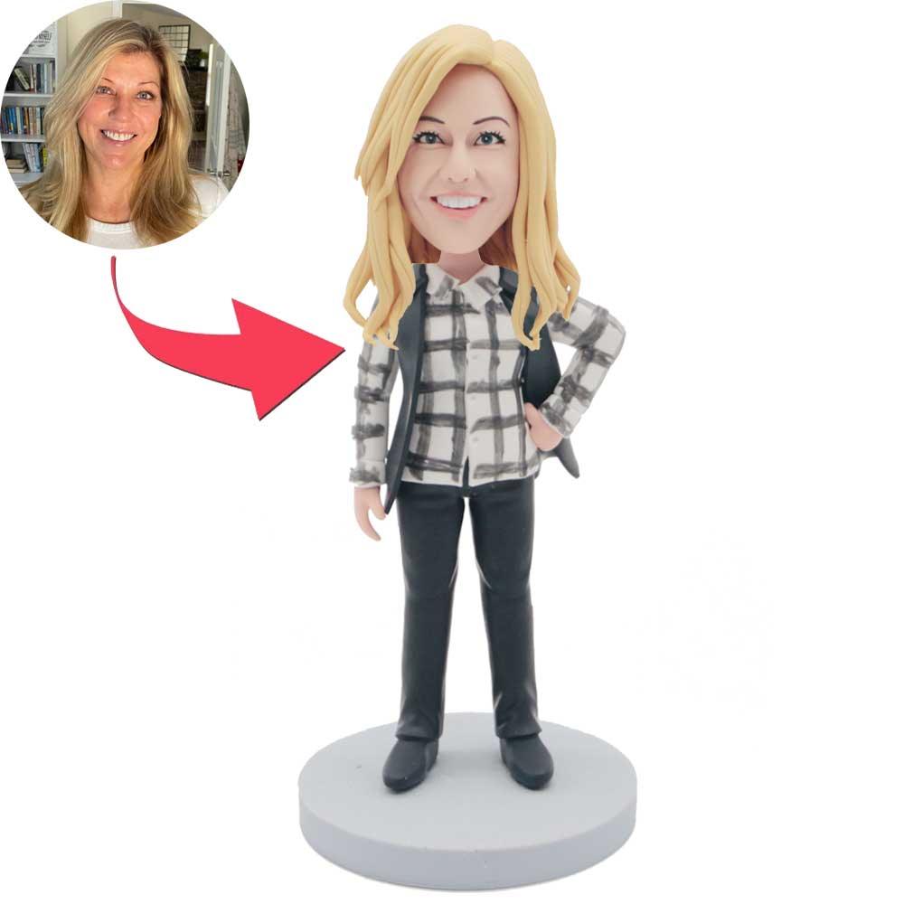 Mother's Day Gifts Female In Plaid Shirt Custom Figure Bobbleheads