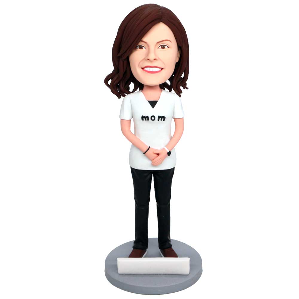 Mother's Day Gifts Female In White Short Sleeve Custom Figure Bobbleheads